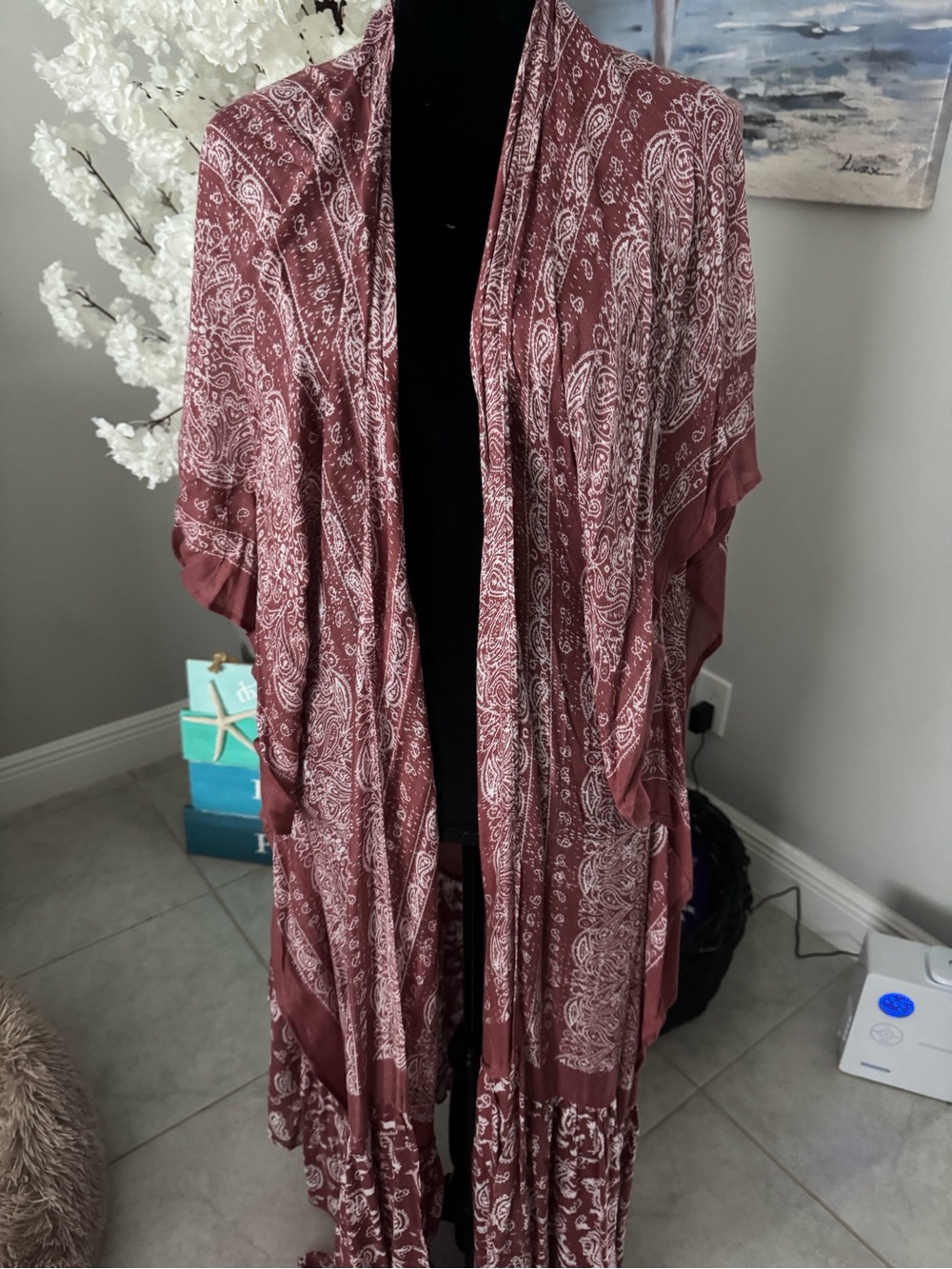 Rust Paisley Print Kimono - Lightweight Women's Cover-Up